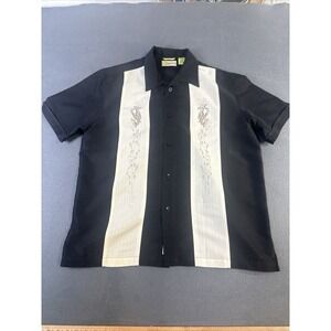 Cubavera Camp Shirt Mens Size L Black White Rockabilly Musical Embroidered